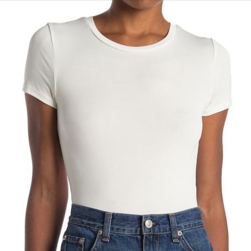 Elodie short sleeve crewneck white bodysuit thong style